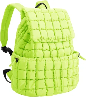 XSUIOY Quilted Backpack Purse for Women Small Lightweight Puffer Puffy College Laptop Backpack Nylon Casual Bookbag Daypack Top Flap Drawstring Padding Hiker Travel Gym Backpack(Green)