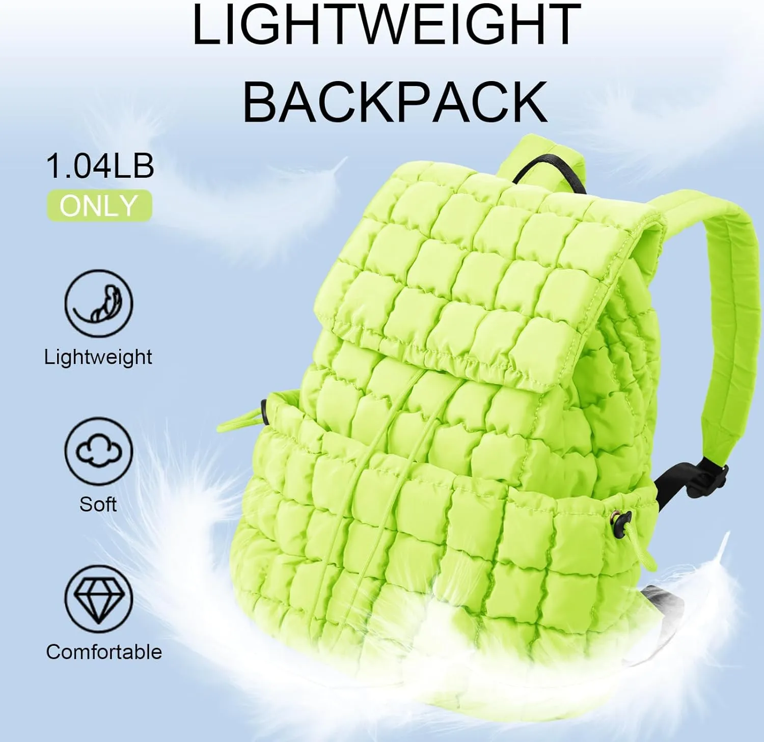 XSUIOY Quilted Backpack Purse for Women Small Lightweight Puffer Puffy College Laptop Backpack Nylon Casual Bookbag Daypack Top Flap Drawstring Padding Hiker Travel Gym Backpack(Green)