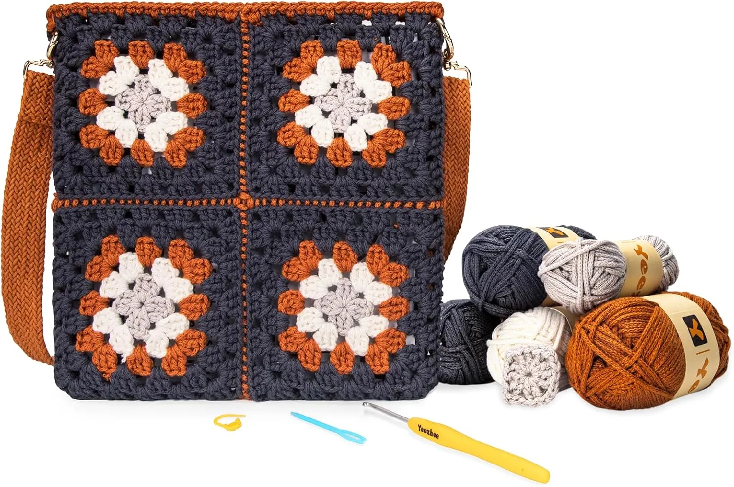 Yeezhee Crochet Kit for Beginners, Granny Square Crossbody Bag Set, Knitting Kit Including Yarn, Crochet Hook, Sofa