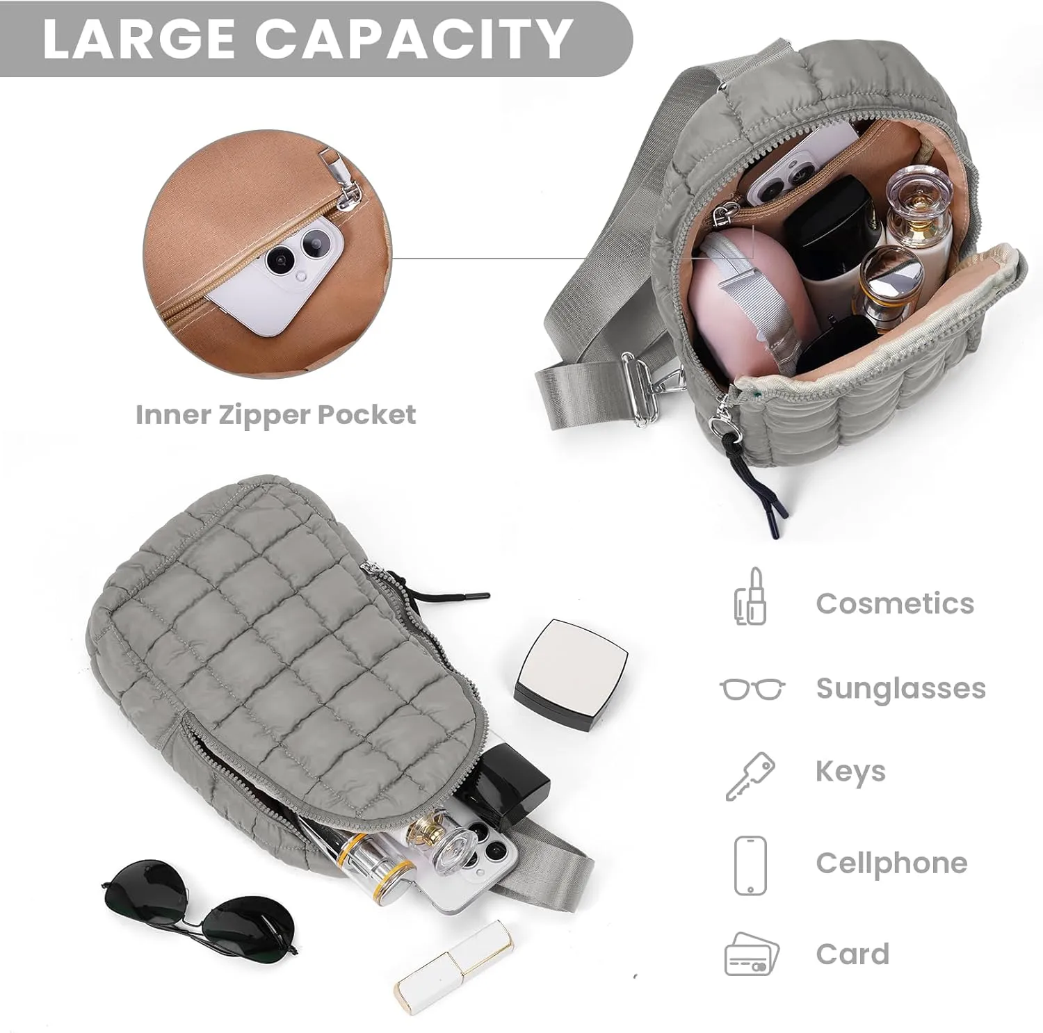 YFGBCX Puffer Quilted Sling Bag Crossbody Purse Women Puffer Fanny Pack Quilted Chest Bag Puffy Daypack Waist Bag