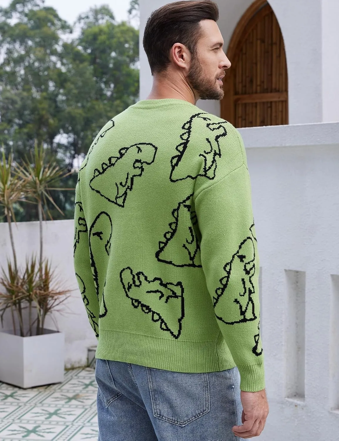 Yimoon Men Sweaters Oversized Graphic Casual Cable Knitted Jumper Pullover Cute Unisex Crewneck Retro Couple Tops