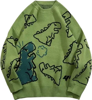 Yimoon Men Sweaters Oversized Graphic Casual Cable Knitted Jumper Pullover Cute Unisex Crewneck Retro Couple Tops