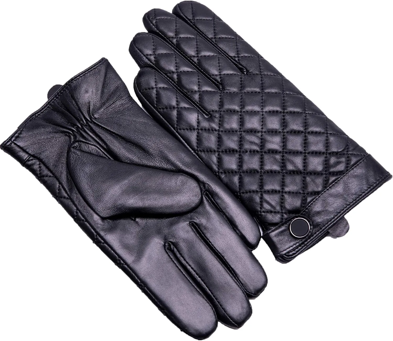 YISEVEN Men's Lambskin Quilted Leather Gloves Touchscreen