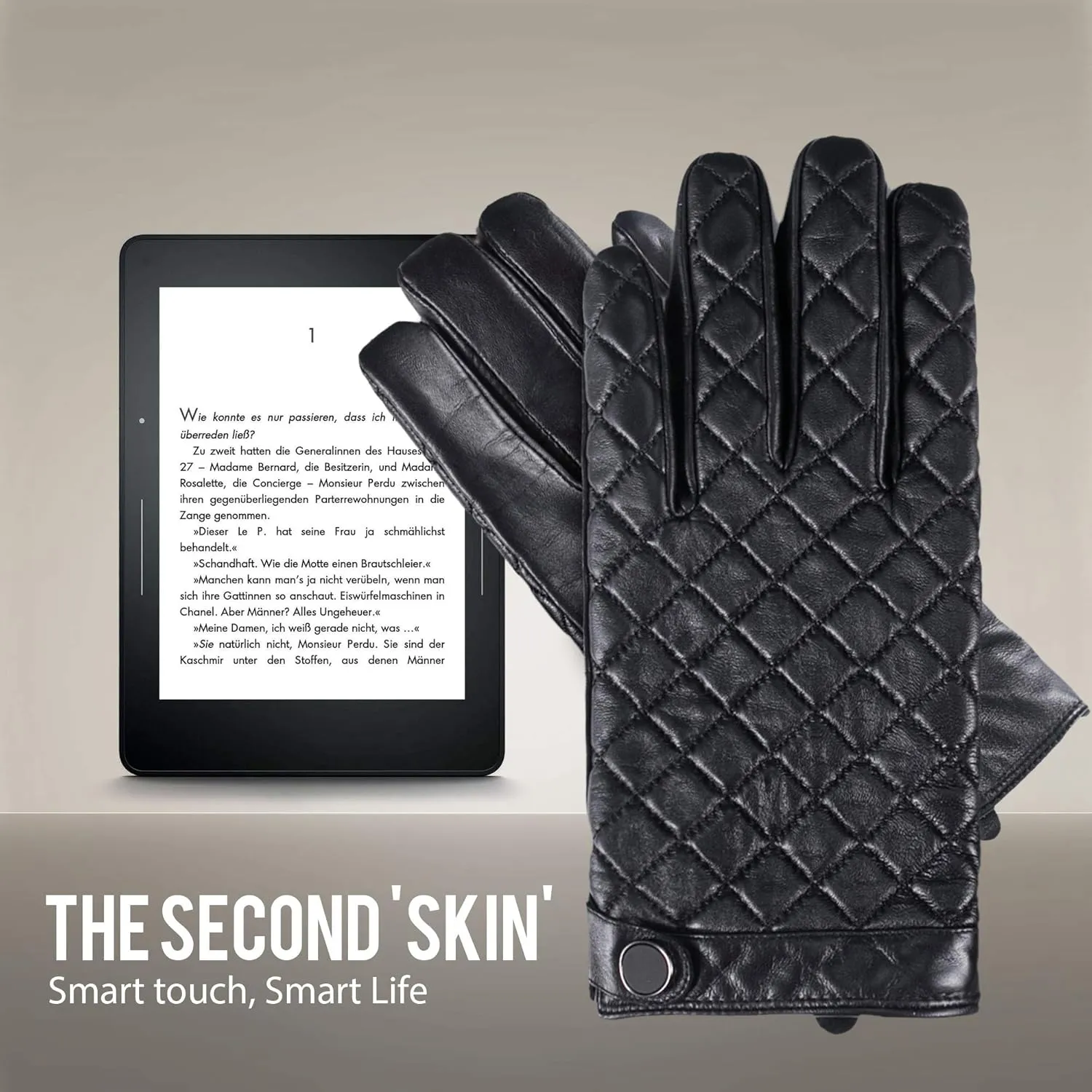 YISEVEN Men's Lambskin Quilted Leather Gloves Touchscreen