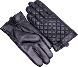 YISEVEN Men's Lambskin Quilted Leather Gloves Touchscreen