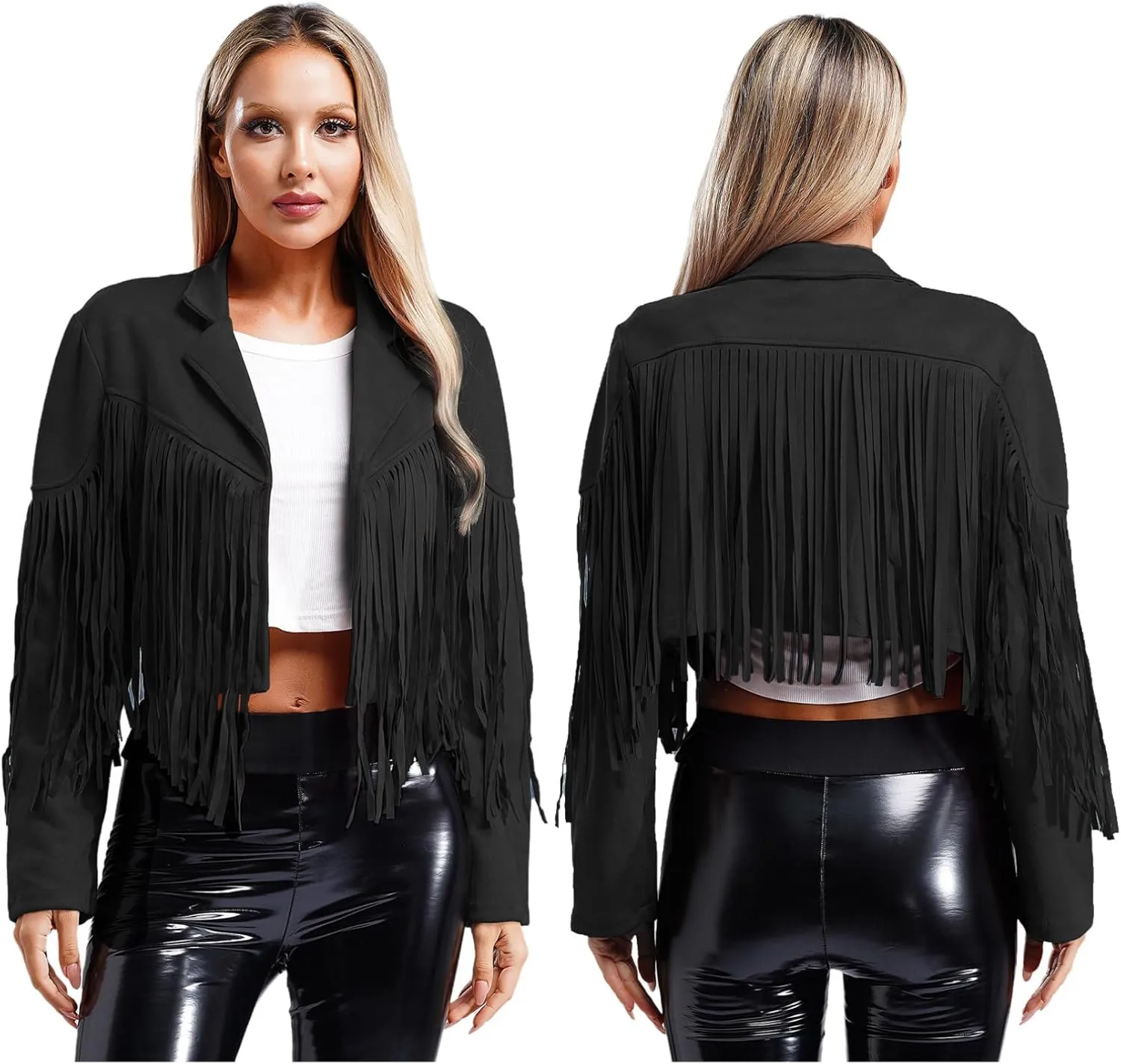 YiZYiF Women's Fringe Faux Suede Leather Jackets Fashion Cowgirl Tassel Motorcycle Cropped Coats