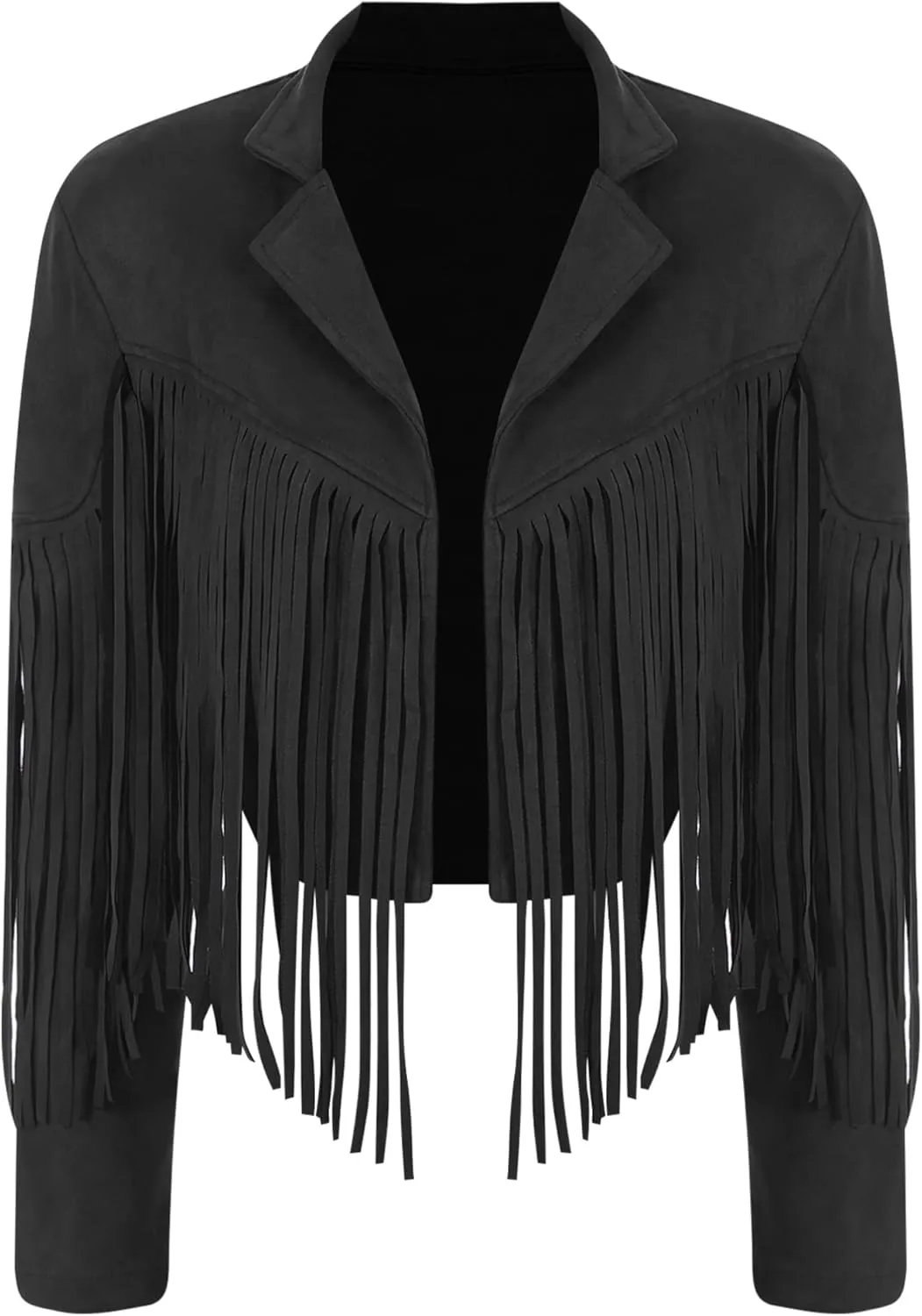 YiZYiF Women's Fringe Faux Suede Leather Jackets Fashion Cowgirl Tassel Motorcycle Cropped Coats