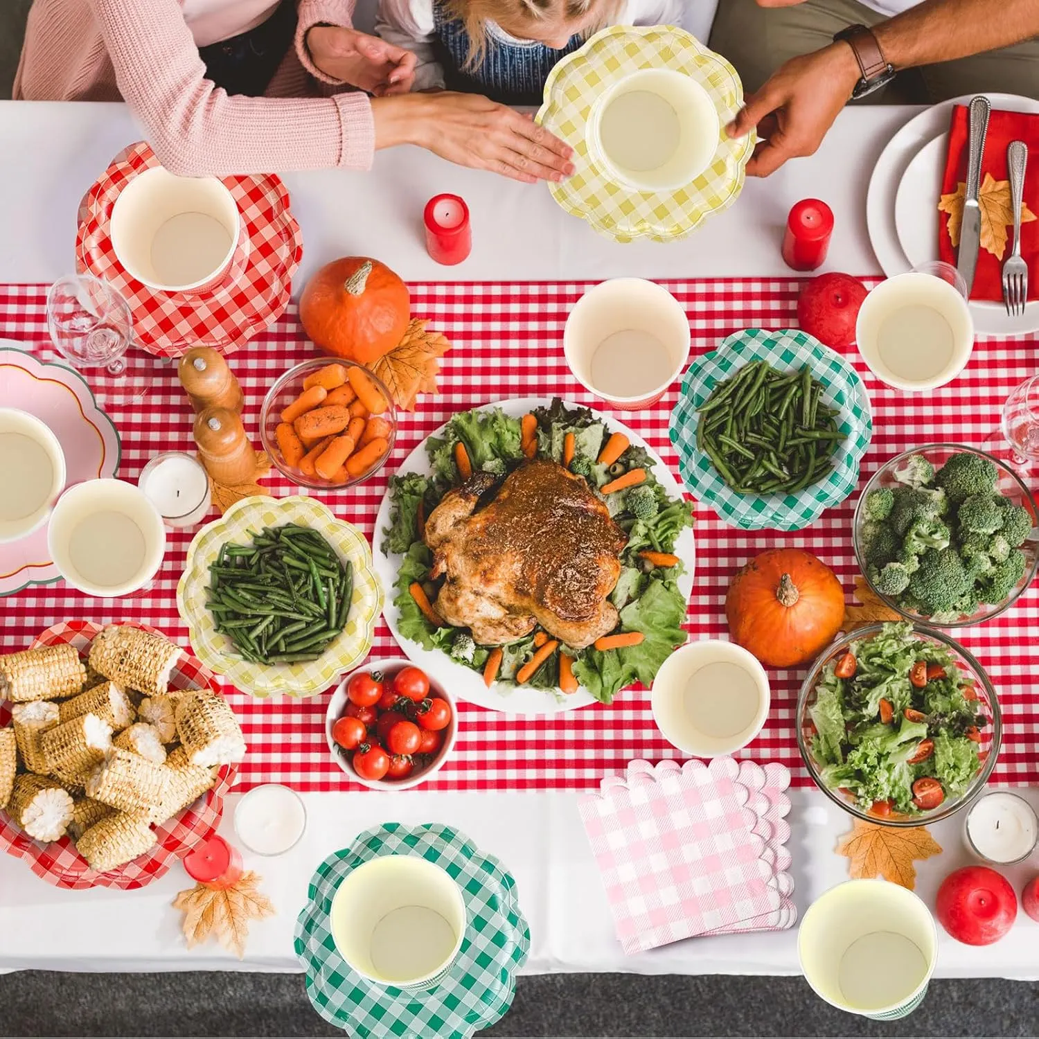 Yungyan 216 Pcs Gingham Party Supplies Include Disposable 6" Plates and 9 oz Cups and Paper Napkins Tableware Set for Birthday Bridal Shower BBQ Picnic Party Supplies Decoration