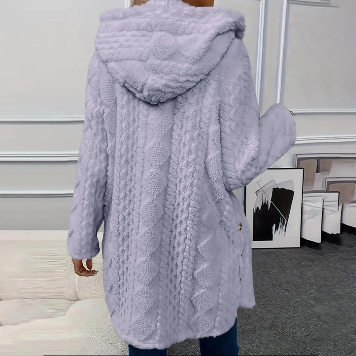 ZDRZK Winter Jackets for Women 2024 Shaggy Faux Shearling Plush Warm Soft Cardigans Long Sleeve Open Front Casual Coats