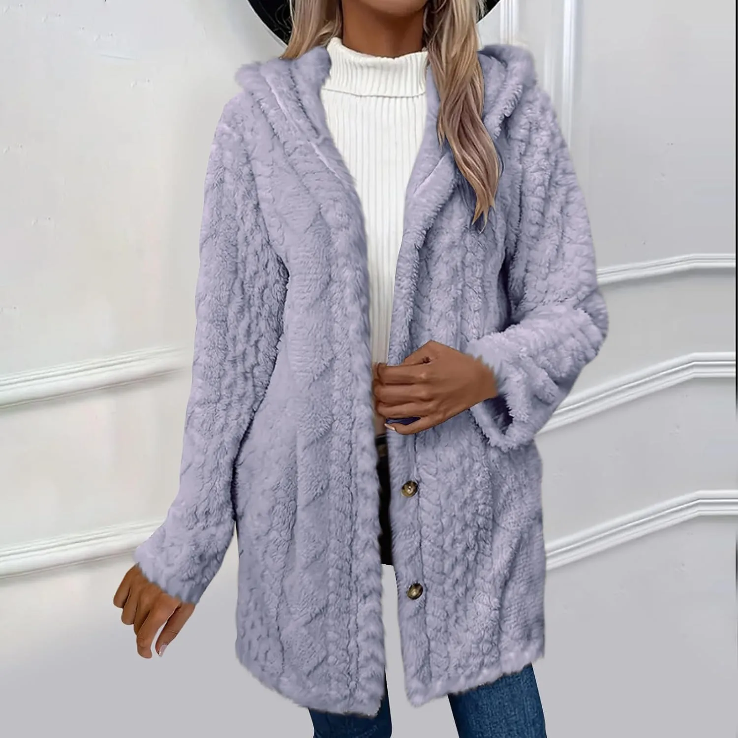 ZDRZK Winter Jackets for Women 2024 Shaggy Faux Shearling Plush Warm Soft Cardigans Long Sleeve Open Front Casual Coats