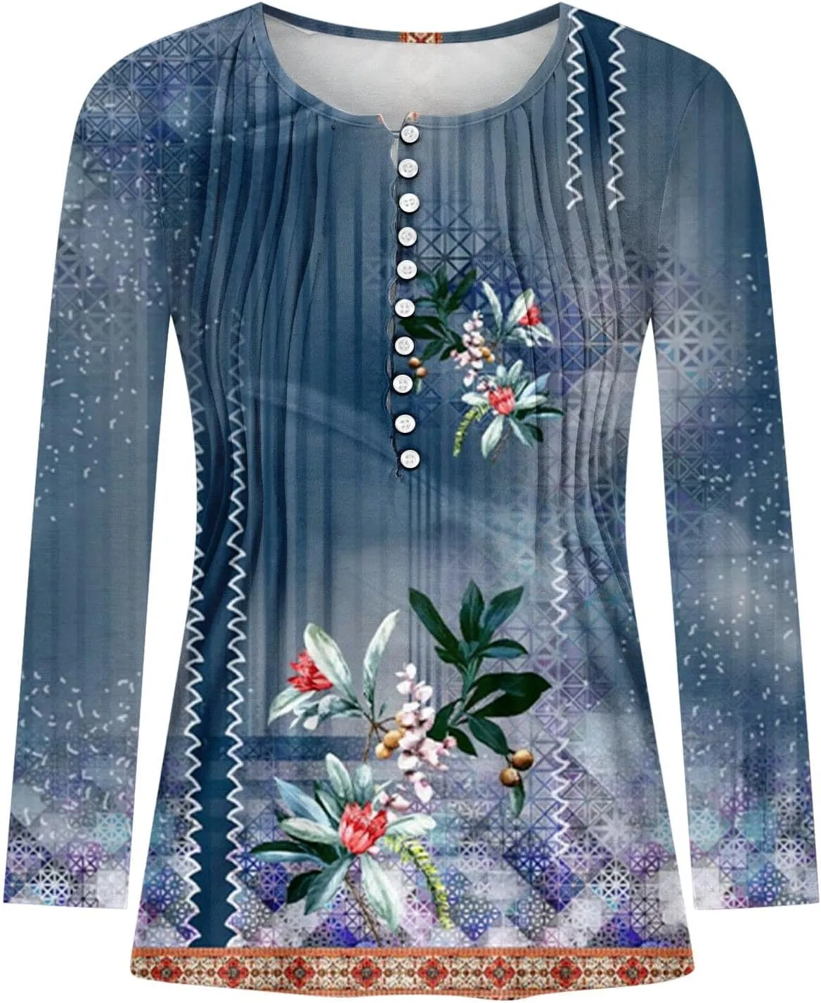 ZDRZK Womens Long Sleeve Shirts for Fall Fashion 2024 Casual Loose Graphic Tunic Tops Button Down Ruched Long Blouse
