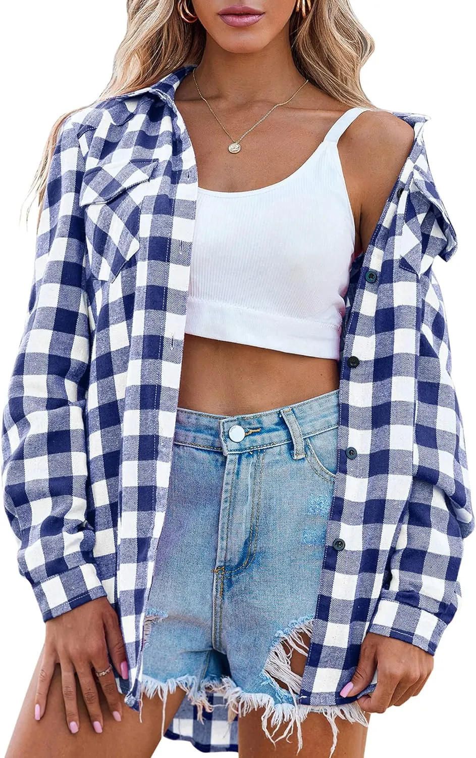 Zeagoo Womens Flannel Shirts Long/Roll Up Sleeve Collared Button Down Plaid Shirt Casual Work Tops