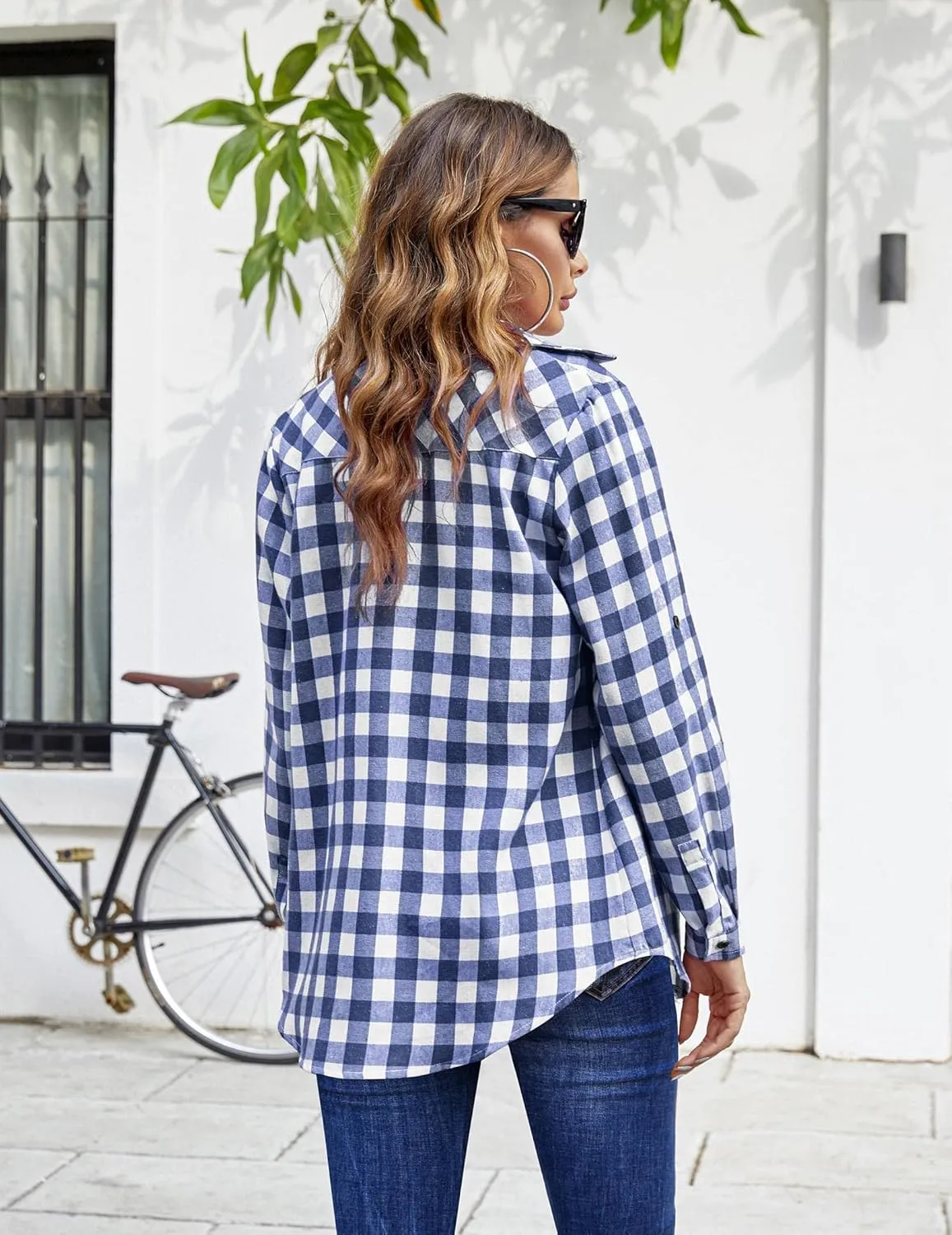 Zeagoo Womens Flannel Shirts Long/Roll Up Sleeve Collared Button Down Plaid Shirt Casual Work Tops