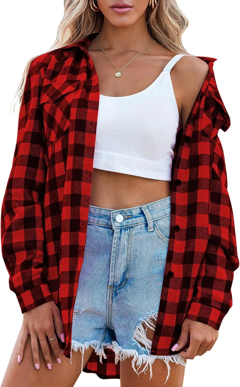 Zeagoo Womens Flannel Shirts Long/Roll Up Sleeve Collared Button Down Plaid Shirt Casual Work Tops