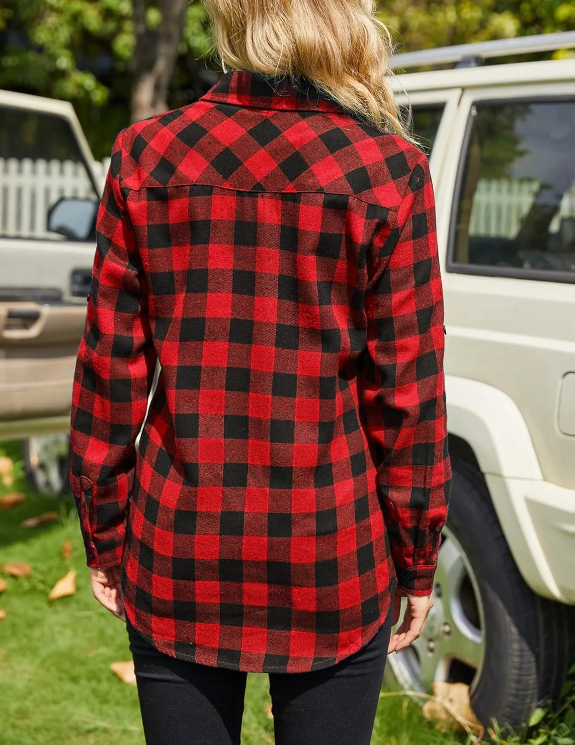 Zeagoo Womens Flannel Shirts Long/Roll Up Sleeve Collared Button Down Plaid Shirt Casual Work Tops