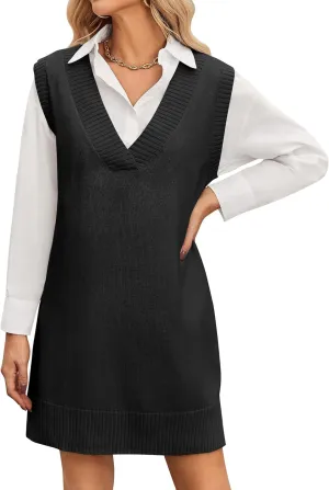 Zeagoo Women's Oversized Fall Sweater Vest Dress Winter Casual V Neck Sleeveless Loose Knit Pullover Sweater 2025