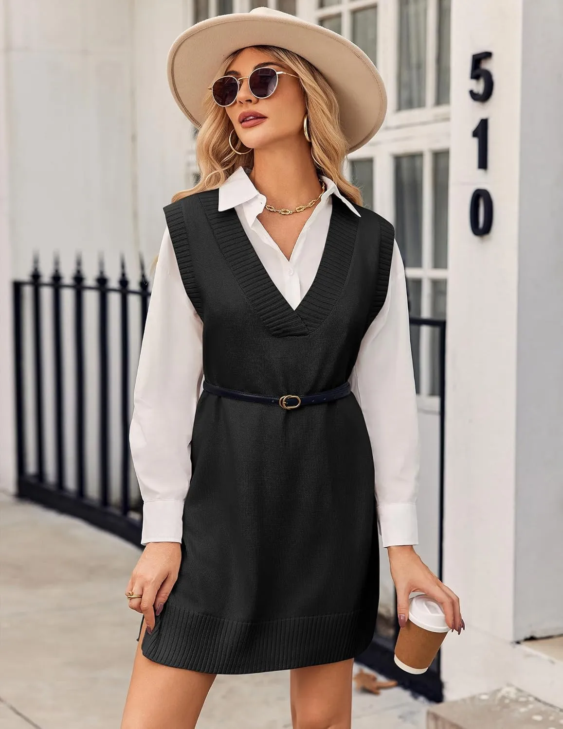 Zeagoo Women's Oversized Fall Sweater Vest Dress Winter Casual V Neck Sleeveless Loose Knit Pullover Sweater 2025