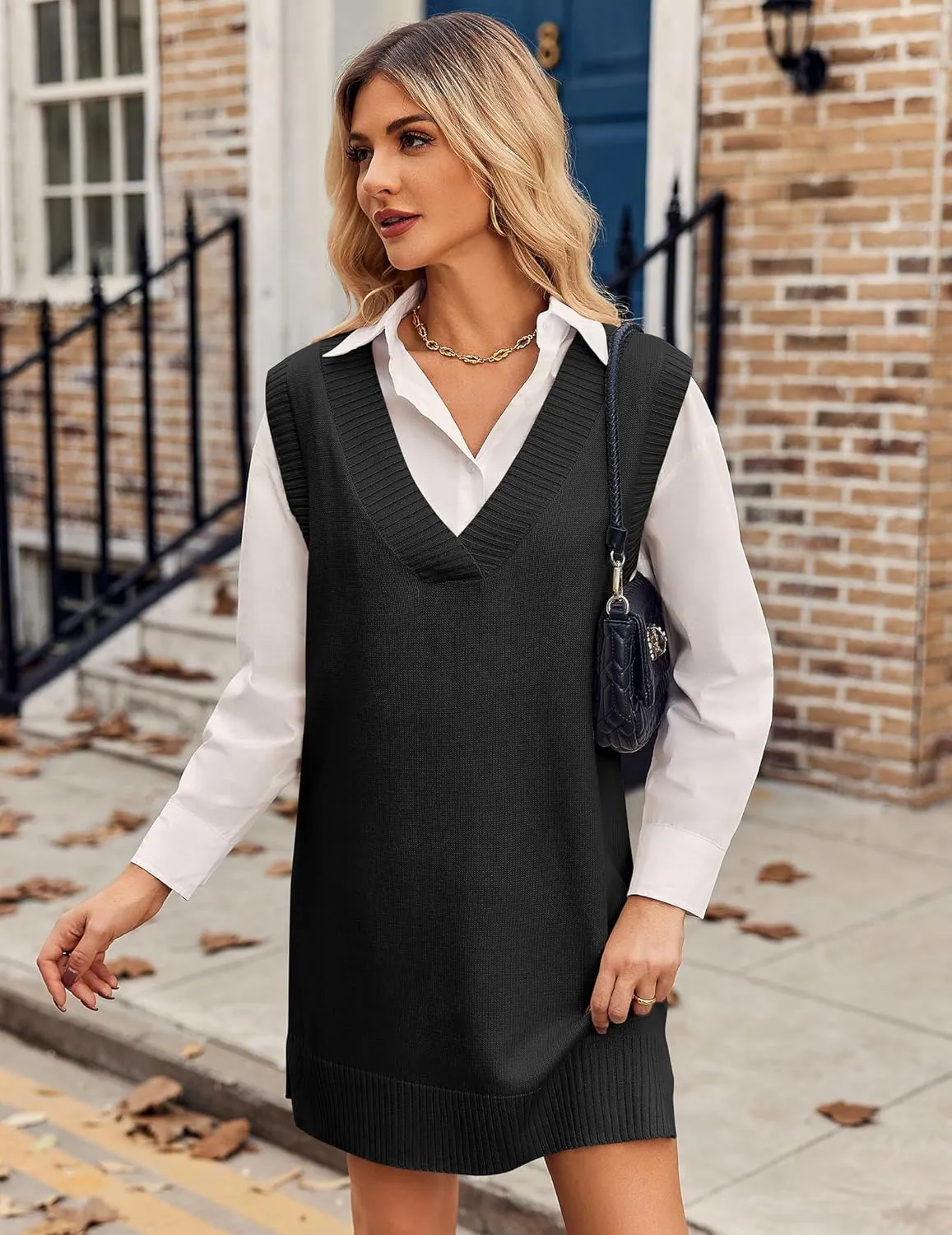 Zeagoo Women's Oversized Fall Sweater Vest Dress Winter Casual V Neck Sleeveless Loose Knit Pullover Sweater 2025