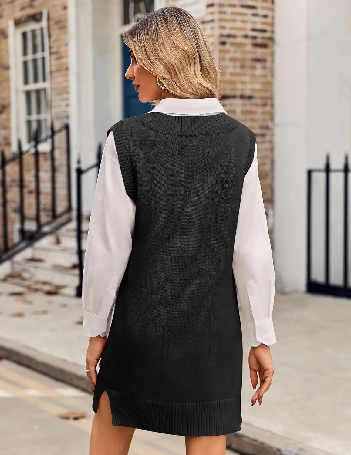 Zeagoo Women's Oversized Fall Sweater Vest Dress Winter Casual V Neck Sleeveless Loose Knit Pullover Sweater 2025