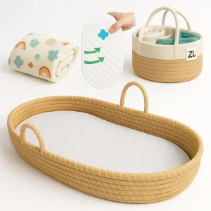 ZEAL'N LIFE Premium Baby Changing Basket, 04 Pieces Gift Set Moses Baskets for Newborn with Diaper Caddy, Baby Towel & Waterproof Pad – Moses Basket Mattress, Basket of Babies, Baby Moses Basket