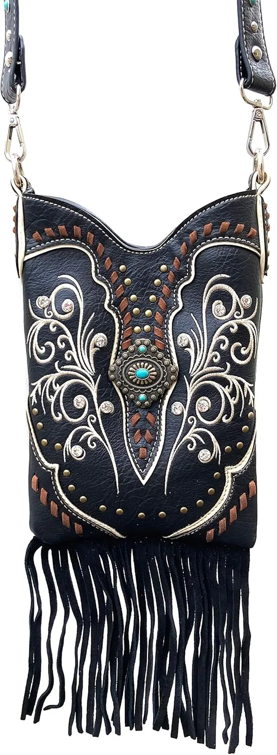 Zelris Victoria Turquoise Concho Fringe Western Country Women Crossbody Messenger Pouch