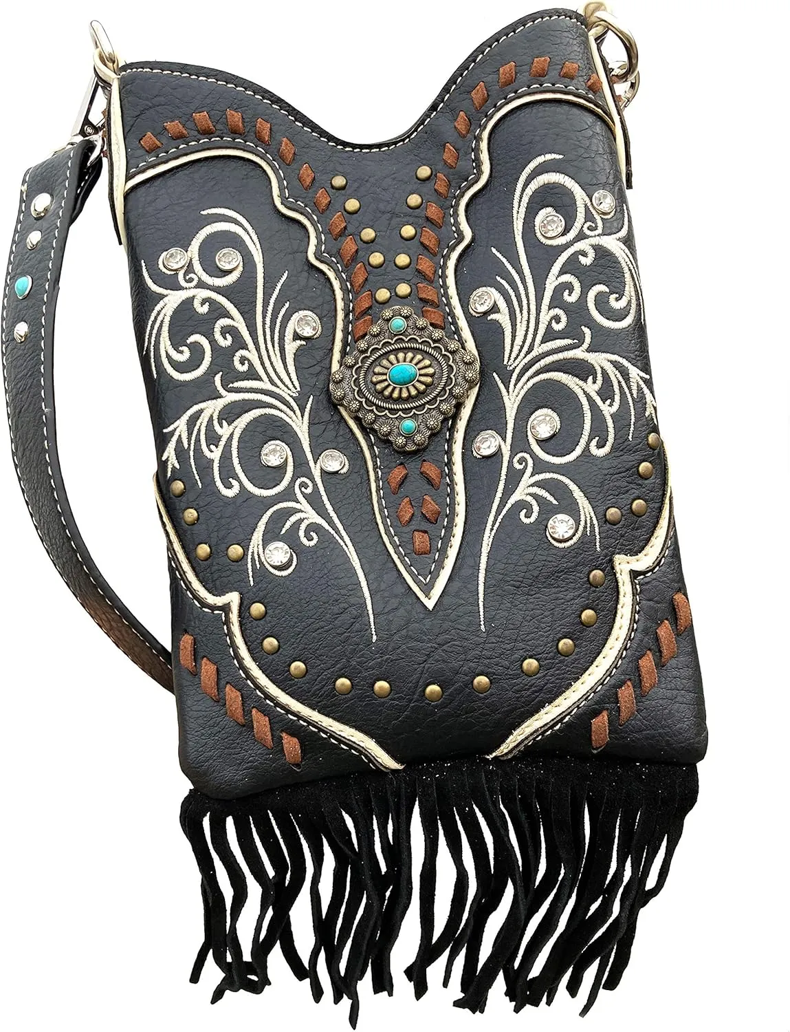 Zelris Victoria Turquoise Concho Fringe Western Country Women Crossbody Messenger Pouch