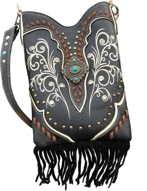 Zelris Victoria Turquoise Concho Fringe Western Country Women Crossbody Messenger Pouch