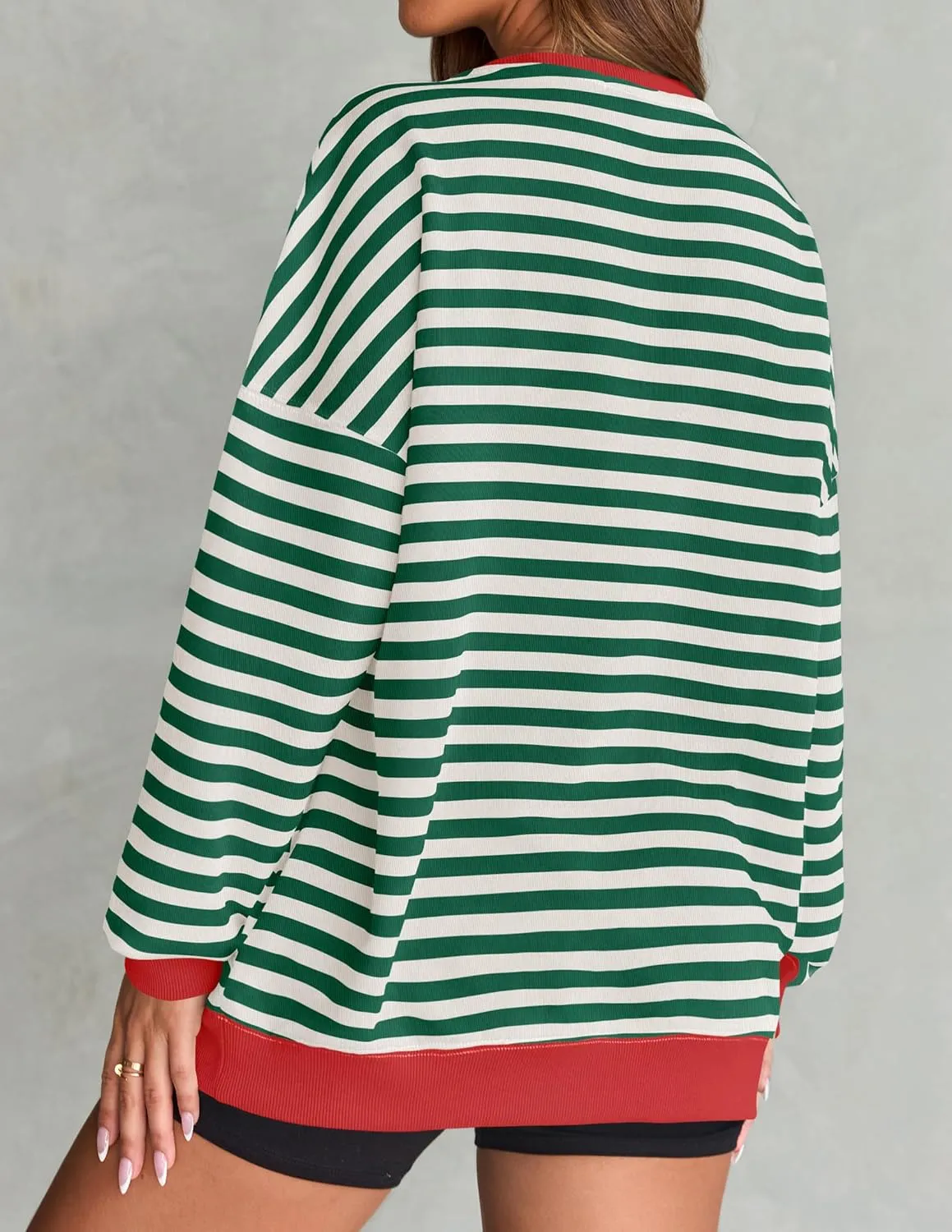 ZESICA Womens Casual Striped Pullover Tops Long Sleeve Shirts Crewneck Oversized Sweatshirts Spring Clothes