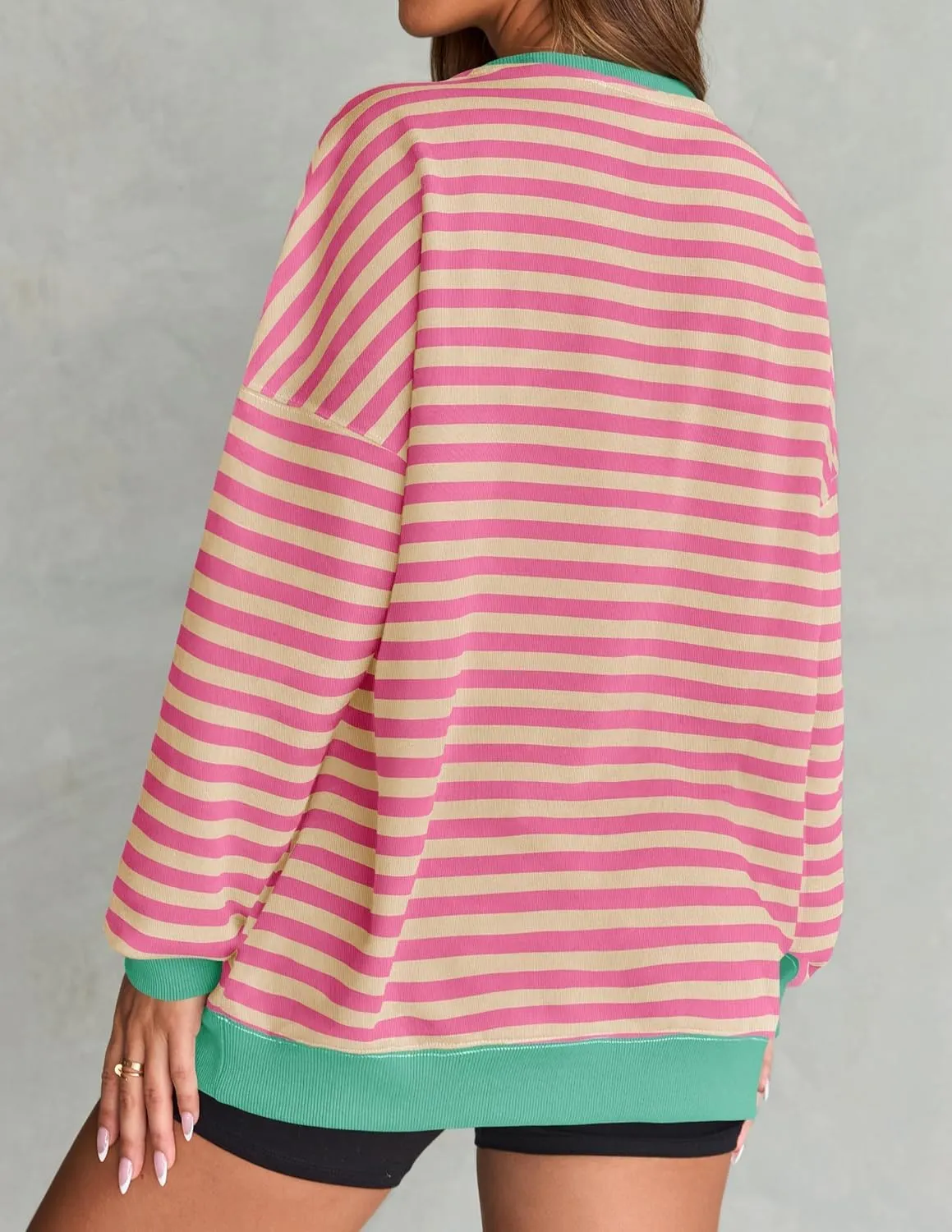 ZESICA Womens Casual Striped Pullover Tops Long Sleeve Shirts Crewneck Oversized Sweatshirts Spring Clothes