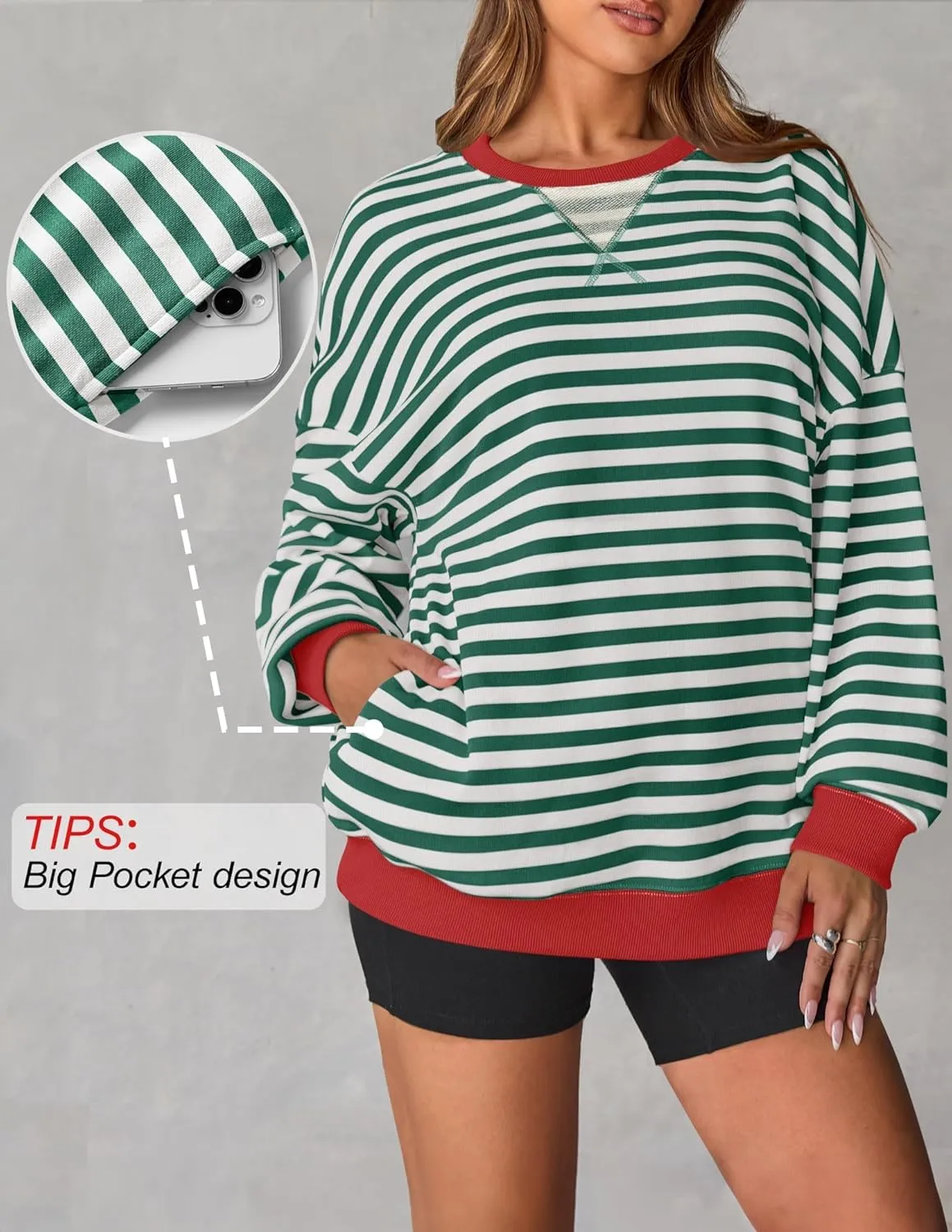 ZESICA Womens Casual Striped Pullover Tops Long Sleeve Shirts Crewneck Oversized Sweatshirts Spring Clothes
