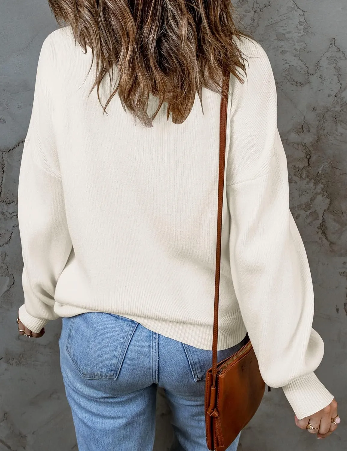 ZESICA Women's Casual Turtleneck Long Lantern Sleeve Oversized Ribbed Knit Pullover Sweater Jumper Top