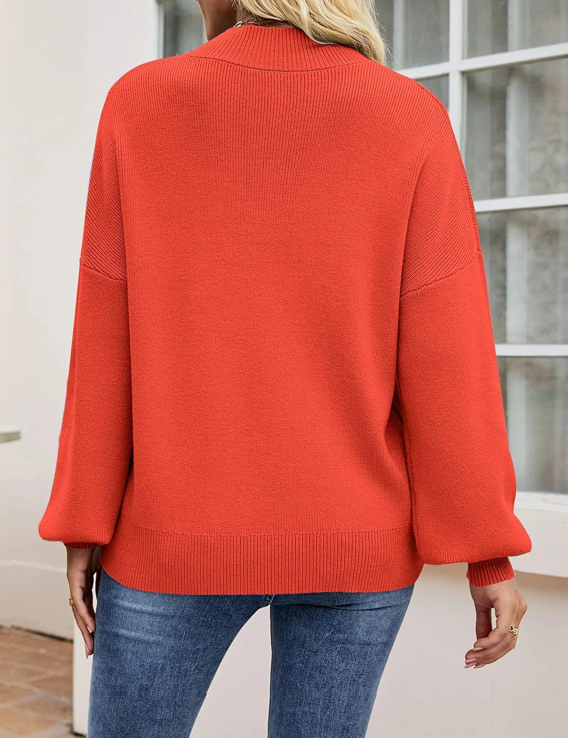 ZESICA Women's Casual Turtleneck Long Lantern Sleeve Oversized Ribbed Knit Pullover Sweater Jumper Top