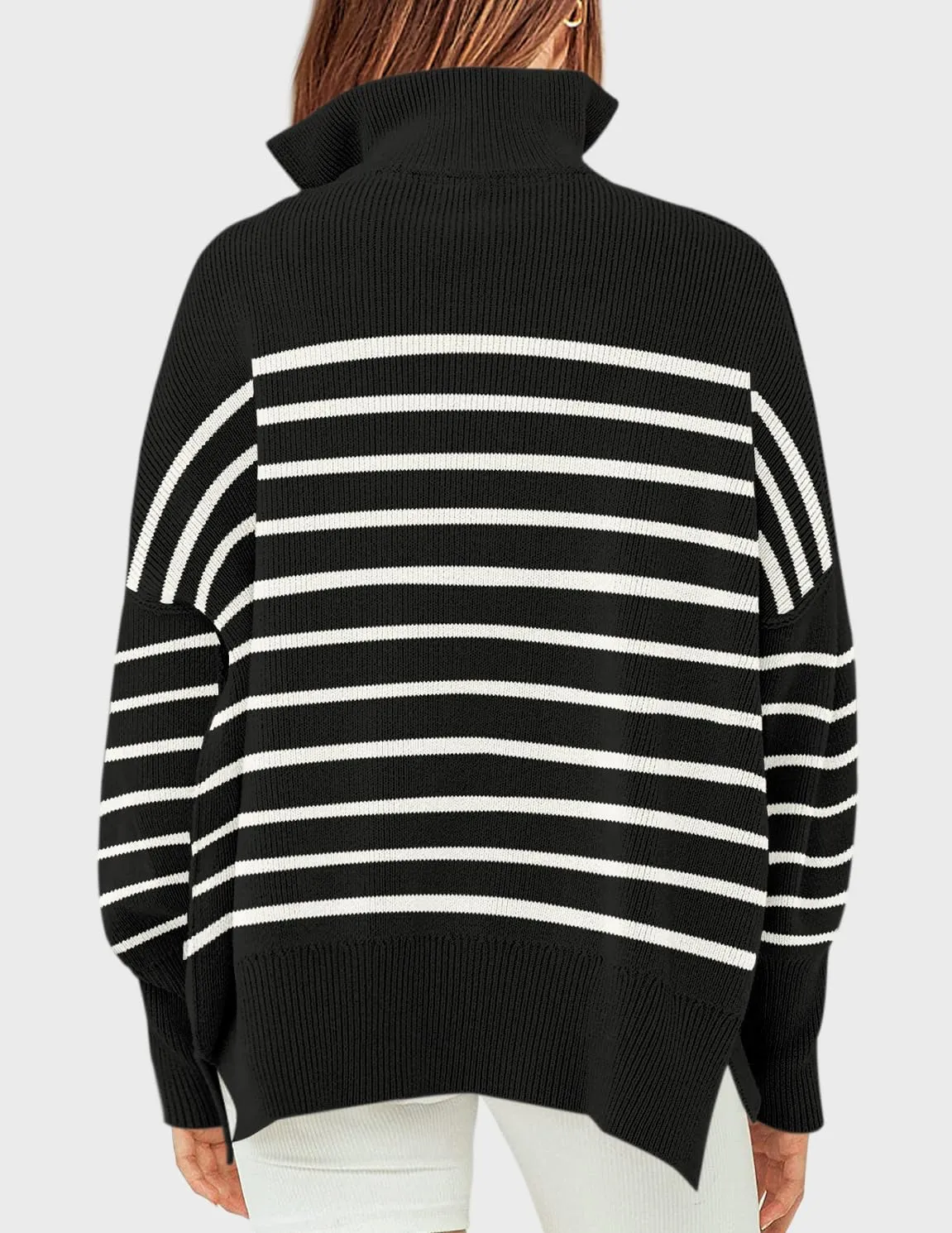 ZESICA Women's Striped Sweaters Half Zipper Long Sleeve Ribbed Knit Loose Oversized Pullover Sweater Tops