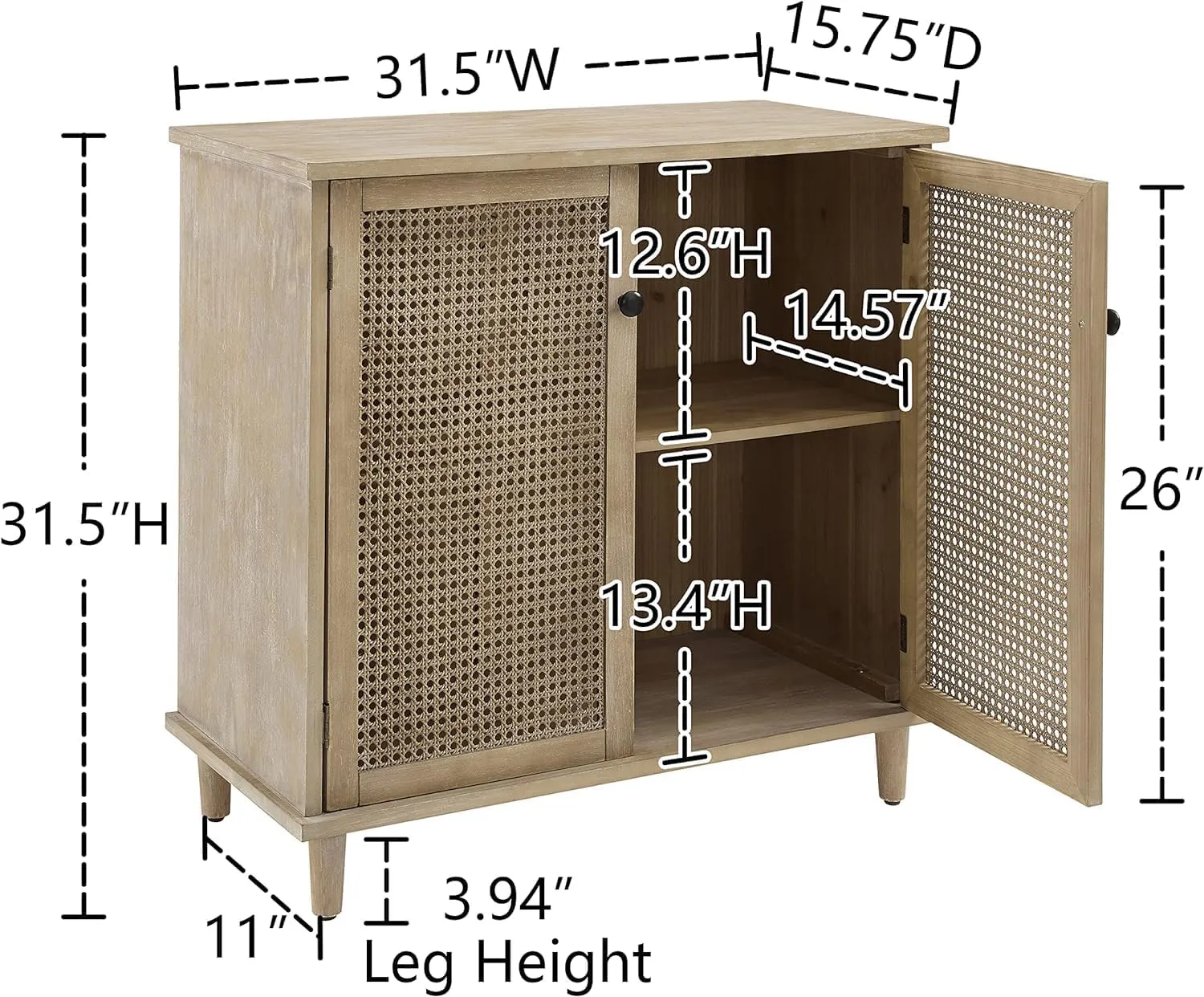 Zouron 2 Door Rattan Storage Cabinet, 32'' Sideboard Buffet Kitchen Storage Cabinet with Rattan Doors, Multifunctional Cupboard Console Table with Shelf, Living Room Sofa Accent Cabinet, Natural