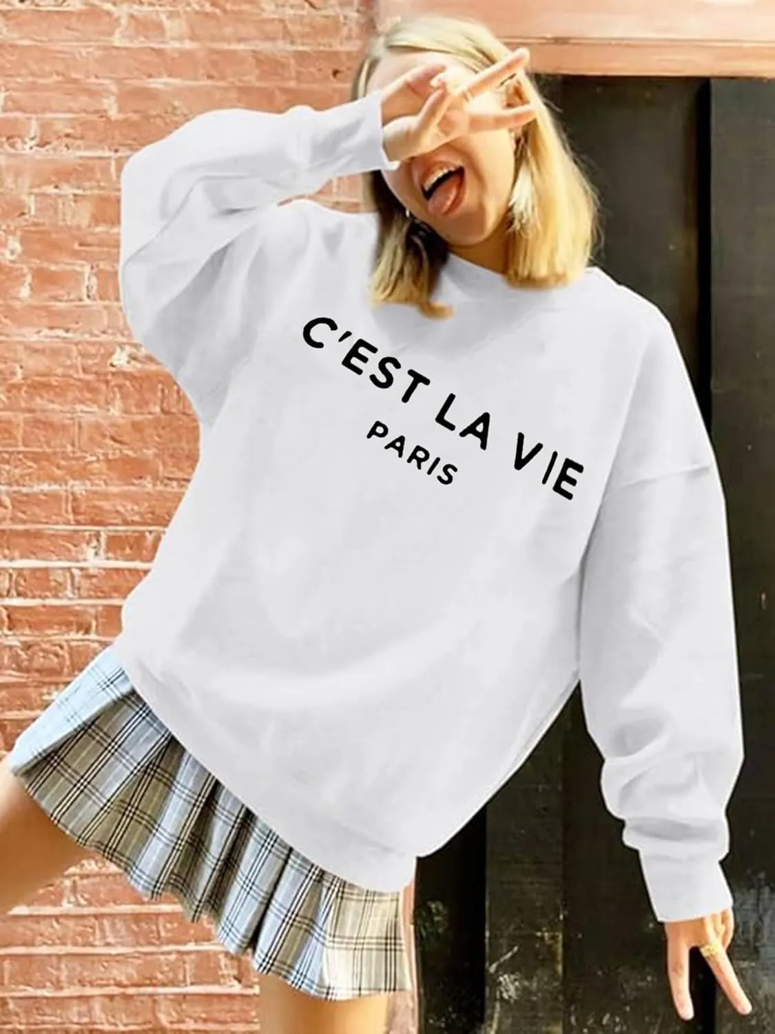 Zoyami Womens Crewneck Sweatshirt Graphic Long Sleeve Top Pullover Oversized Sweaters